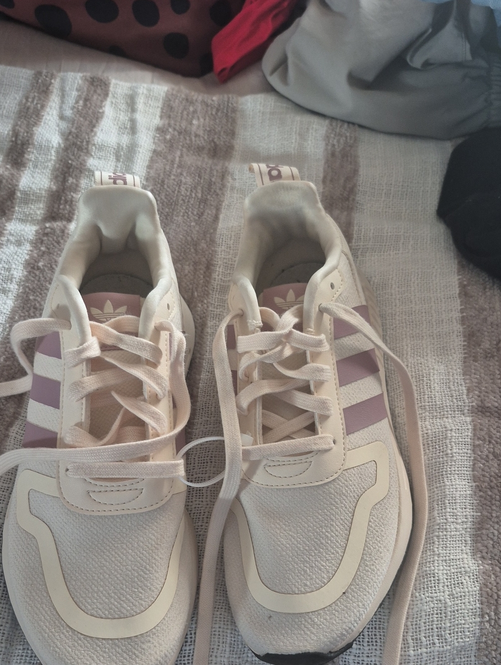 adidas Cream Sneakers with Pastel Pink Stripes